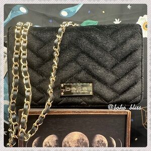 BEBE | Black Velvet Quilted Clutch with Crossbody Strap NWT